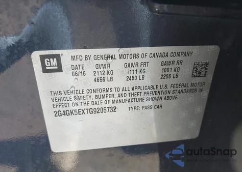 2016 Buick Regal Turbo from USA, damaged, VIN 2G4GK5EX7G9206732